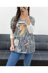 LIGHTWEIGHT PRINTED SWEATER PE0487 WOMEN'S HOUNDSTOOTH