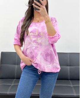 GOUDEN FLOCKING BI-MATERIAAL SWEATSHIRT MET PE0754 STROPDAS ROZE