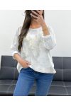 SWEAT-SHIRT BI-MATIERE FLOCAGE GOLD AVEC LIEN PE0754 BLANC