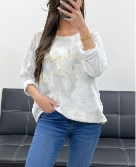 GOLD FLOCKING BI-MATERIAL SWEATSHIRT WITH PE0754 WHITE TIE