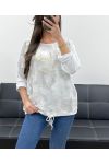 GOLD FLOCKING BI-MATERIAL SWEATSHIRT WITH PE0754 WHITE TIE