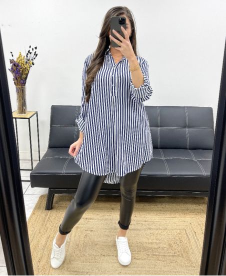 STRIPED FLUID TUNIC PE0471 NAVY