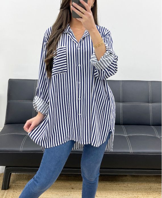 POCKET STRIPE SHIRT PE0468 NAVY BLUE