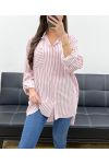 CAMICIA A RIGHE CON TASCHINO PE0468 ROSA