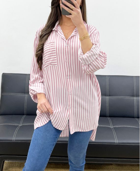 POCKET STRIPED SHIRT PE0468 PINK