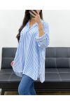 CHEMISE A RAYURES POCHE PE0468 BLEU CIEL