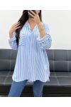 CHEMISE A RAYURES POCHE PE0468 BLEU CIEL