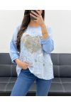 BI-MATERIAL TOP HEART SEQUINS PE0805 BLUE