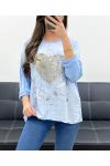 BI-MATERIAL TOP HEART SEQUINS PE0805 BLUE