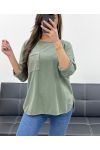 GLITZER-T-SHIRT AUS BAUMWOLLE MIT TASCHE PE0810 KHAKI