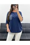 CAMISETA CON BOLSILLO DE ALGODÓN LENTEJUELAS PE0810 AZUL MARINO