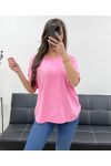 CAMISETA CON BOLSILLO DE ALGODÓN LENTEJUELAS PE0810 ROSA