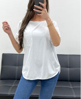 COTTON POCKET GLITTER T-SHIRT PE0810 WHITE