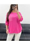 COTTON POCKET GLITTER T-SHIRT PE0810 FUSHIA