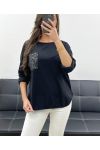 T-SHIRT IN COTONE CON TASCHINO GLITTERATO PE0810 NERA