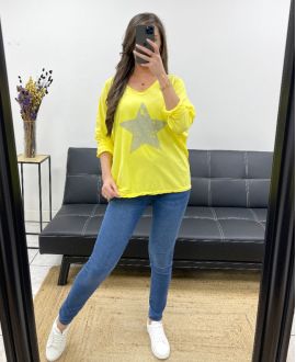 T-SHIRT COTON ETOILE STRASS PE0790 JAUNE