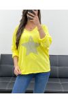 RHINESTONE STAR COTTON T-SHIRT PE0790 YELLOW