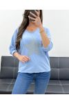 RHINESTONE STAR COTTON T-SHIRT PE0790 SKY BLUE