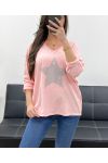 CAMISETA DE ALGODÓN ESTRELLA DE PEDRERÍA PE0790 ROSA