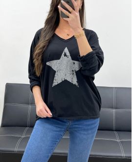 STRASS STER KATOEN T-SHIRT PE0790 ZWART