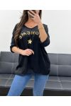 CAMISETA DE SATÉN DE ALGODÓN BOHEMIO PE0764 NEGRO