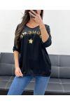 CAMISETA DE SATÉN DE ALGODÓN BOHEMIO PE0764 NEGRO