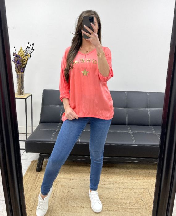 T-SHIRT BOHEME SATIN COTON PE0764 CORAIL