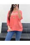 CAMISETA DE RASO DE ALGODÓN BOHEMIO PE0764 CORAL