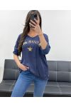 BOHEEMS KATOENSATIJNEN T-SHIRT PE0764 NAVY