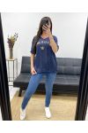 BOHEMIAN COTTON SATIN T-SHIRT PE0764 NAVY