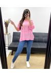 TWO-MATERIAL COTTON-LINEN T-SHIRT ECRITURE GOLD PE0762 PINK