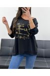 ECRITURE GOLD BI-MATERIAL COTTON-LINEN T-SHIRT PE0762 BLACK