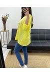 T-SHIRT BIMATERIALE COTONE-LINO ECRITURE GOLD PE0762 GIALLO