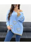 JERSEY OVERSIZE CORAZONES LUREX PE0343 AZUL CIELO