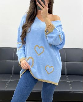 JERSEY OVERSIZE CORAZONES LUREX PE0343 AZUL CIELO