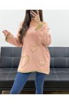 MAGLIA OVERSIZE CUORI LUREX PE0343 ROSA