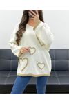 OVERSIZED SWEATER HEARTS LUREX PE0343 WHITE