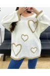 OVERSIZED SWEATER HEARTS LUREX PE0343 WHITE