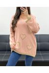 MAGLIA OVERSIZE CUORI LUREX PE0343 ROSA