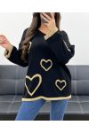 OVERSIZED SWEATER HEARTS LUREX PE0343 BLACK