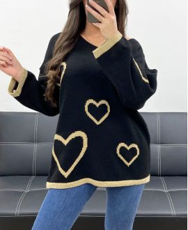 OVERSIZED SWEATER HEARTS LUREX PE0343 BLACK