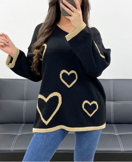 OVERSIZED SWEATER HEARTS LUREX PE0343 BLACK