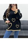 OVERSIZED SWEATER HEARTS LUREX PE0343 BLACK