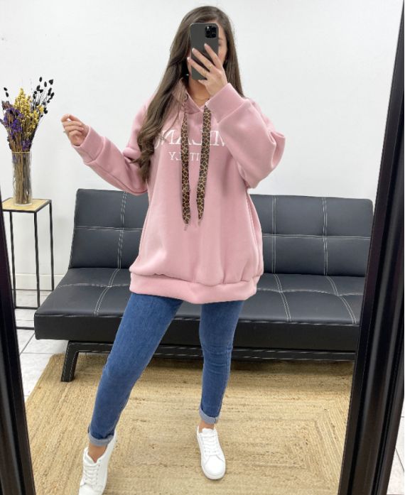 SWEAT MOLLETON OVERSIZE A CAPUCHE MILANO PE0301 ROSE