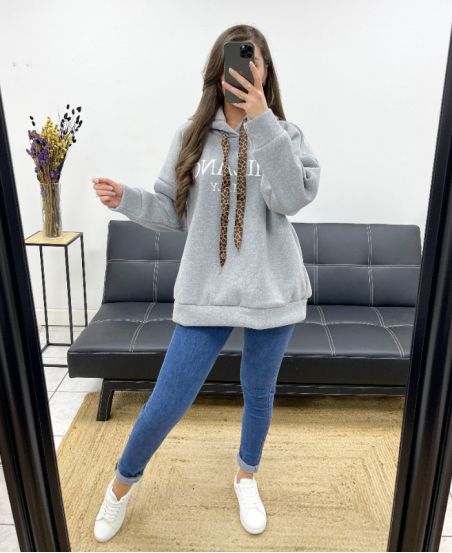 MILANO PE0301 GRIJS OVERSIZED FLEECE SWEATSHIRT MET CAPUCHON