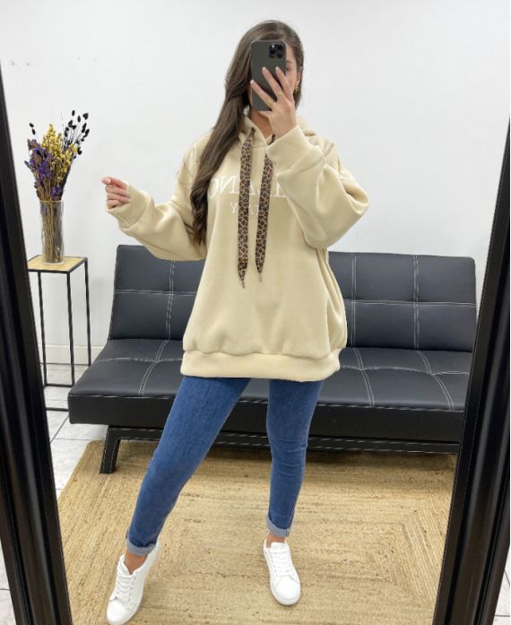 MILANO BLUZA OVERSIZE Z KAPTUREM PE0301 BEŻOWA