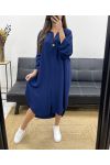 OVERSIZE-KLEID AUS FLIESSENDEM VISKOSE MIT BUTTON-DOWN-MUSTER PE0443 MARINEBLAU