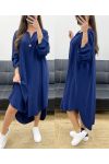 OVERSIZE-KLEID AUS FLIESSENDEM VISKOSE MIT BUTTON-DOWN-MUSTER PE0443 MARINEBLAU