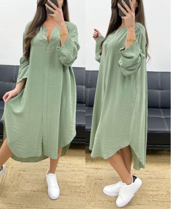 SUKIENKA OVERSIZE PŁYNNA WISKOZA ZAPINANA NA GUZIKI PE0443 KHAKI