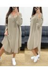 OVERSIZED DRESS FLUID VISCOSE BUTTON PE0443 TAUPE